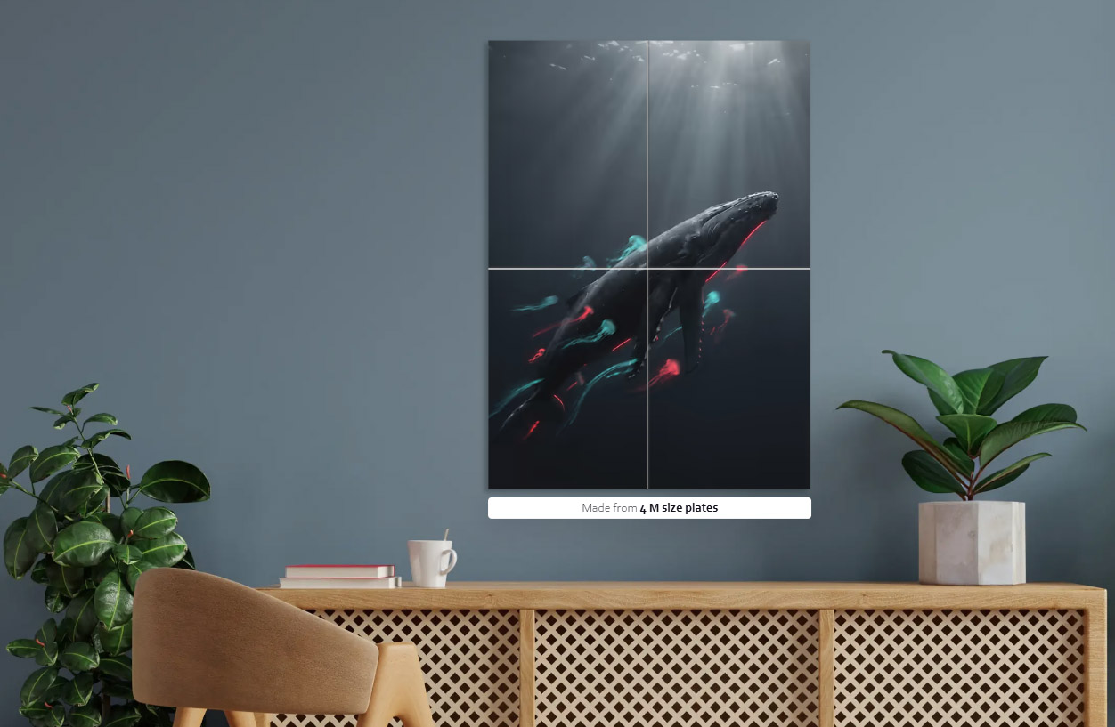 Whale with Glowing Jellyfish — metal poster wall art by Lineer